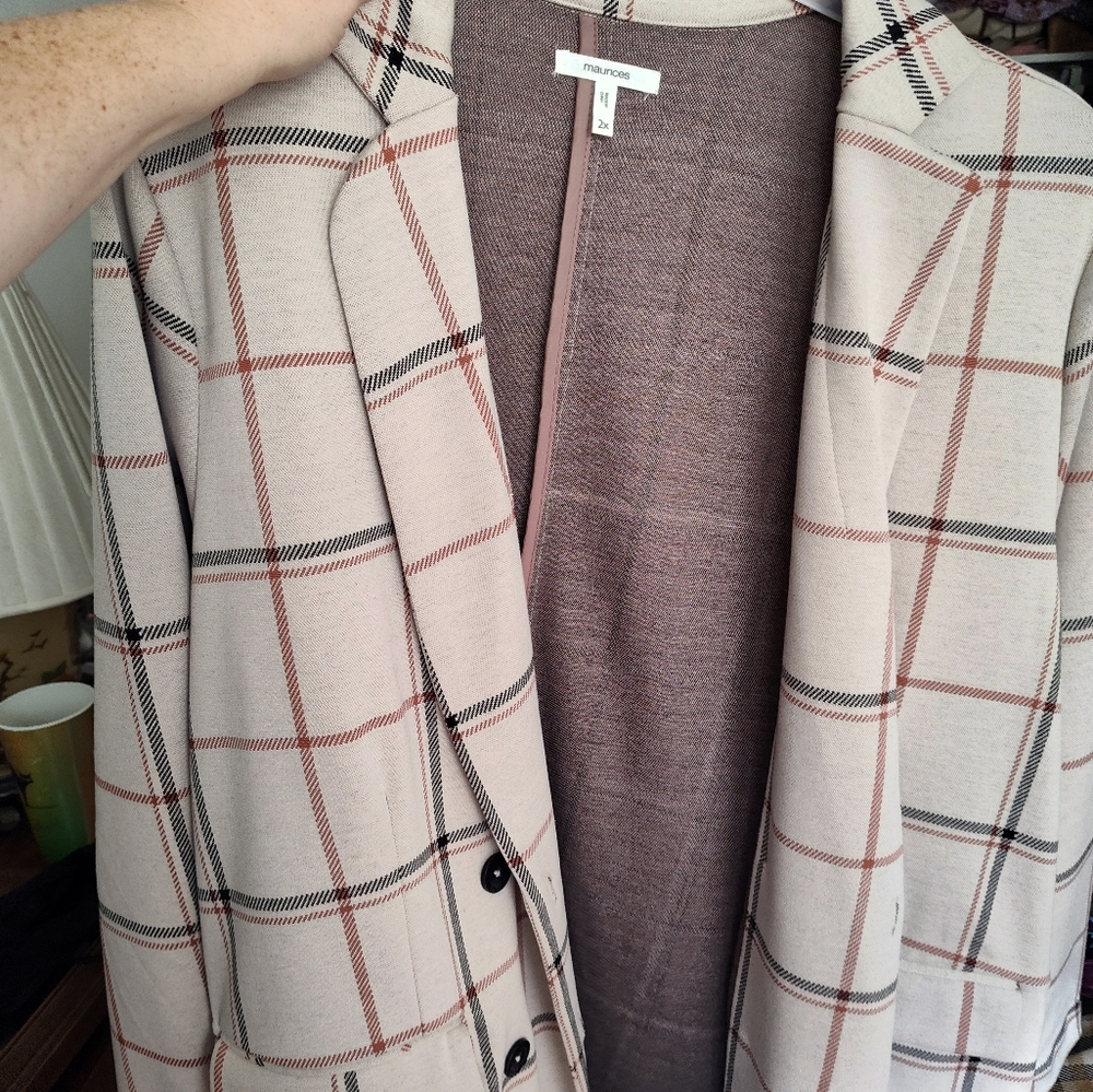 Maurices Cream and Black Blazer with Windowpane Check
